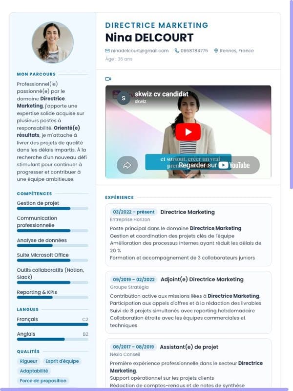 Exemple de CV créé avec Skwiz — template Horizon